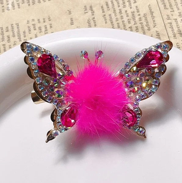 Delicate Fur Ball Butterfly Hair Clip - 4 Pcs/Set