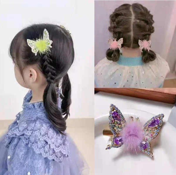 Delicate Fur Ball Butterfly Hair Clip - 4 Pcs/Set