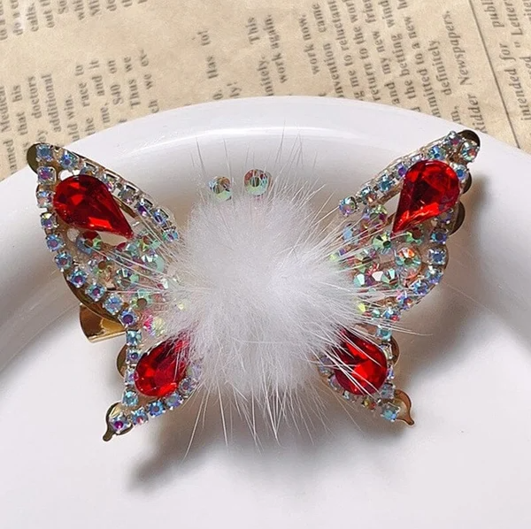 Delicate Fur Ball Butterfly Hair Clip - 4 Pcs/Set